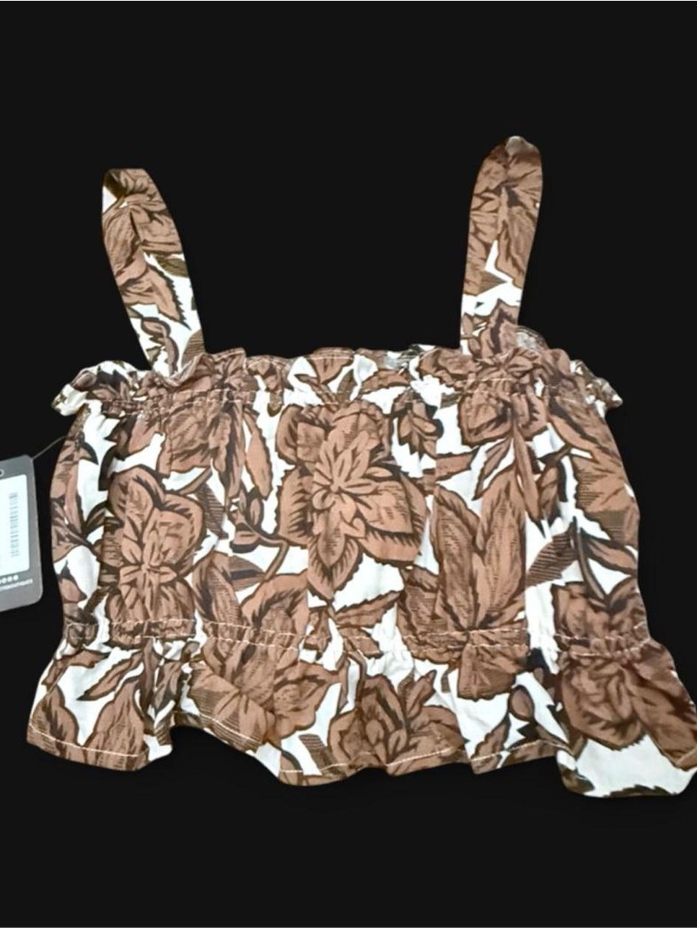 Etiquette Floral Crop Tank Top in Brown and White NWT
